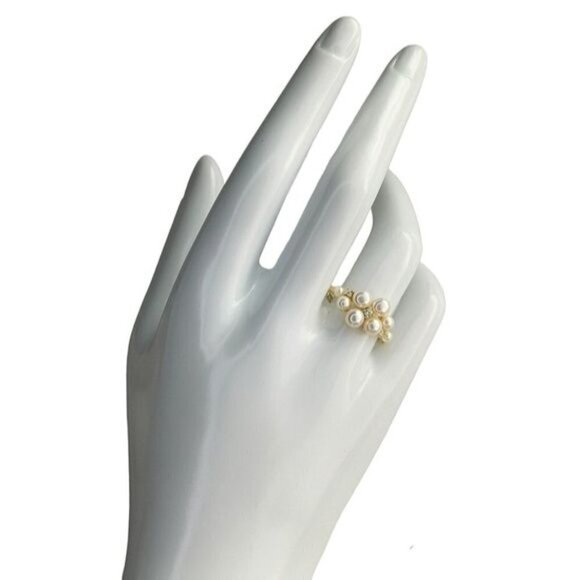 NEW cultured white pearl cz ring in 14k Gold overlay size 8 - Picture 3 of 7